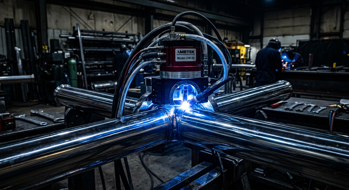 Orbital welding of sanitary stainless steel tubing for food processing line