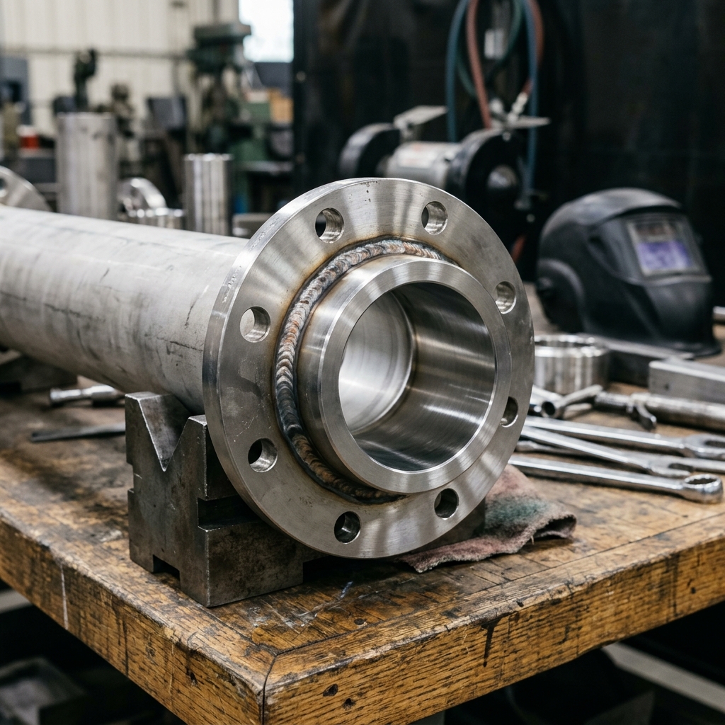 Close-up of a stainless steel pipe end showing the weld seam and polished bore