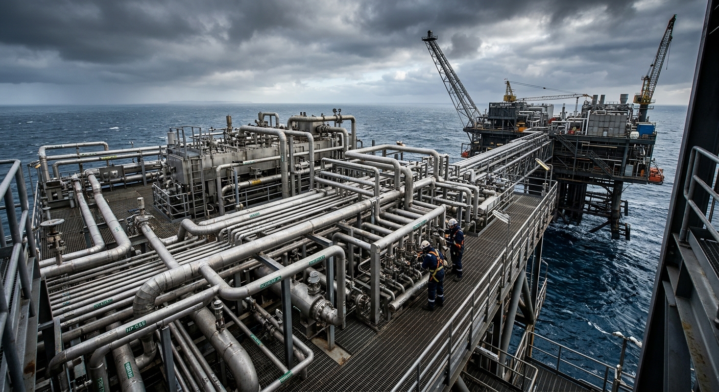 Offshore platform stainless steel piping exposed to seawater environment